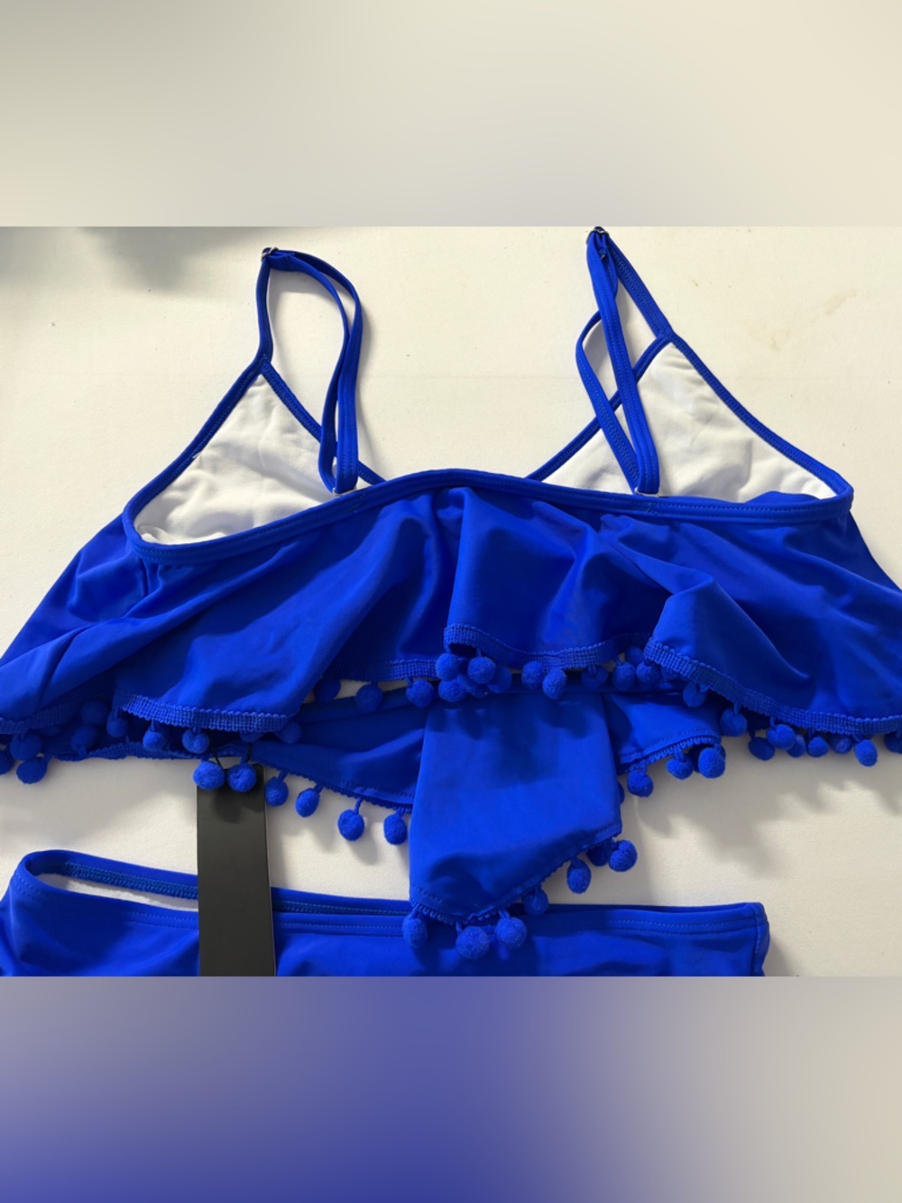 Tempt Me NWT High-Waist Pom Pom Flounce Bikini Set - Royal Blue size S - Picture 4 of 6